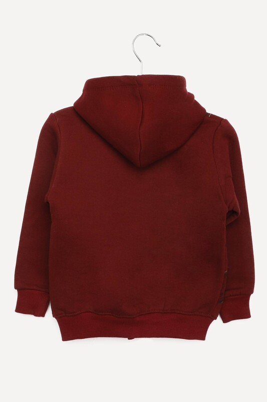 Hooded Three Yarn Boy Cardigan 3523 | Burgundy - Thumbnail