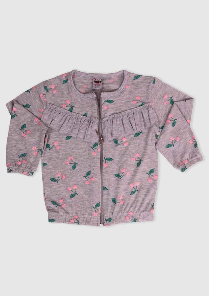 Cherry Printed Girl Cardigan | Gray