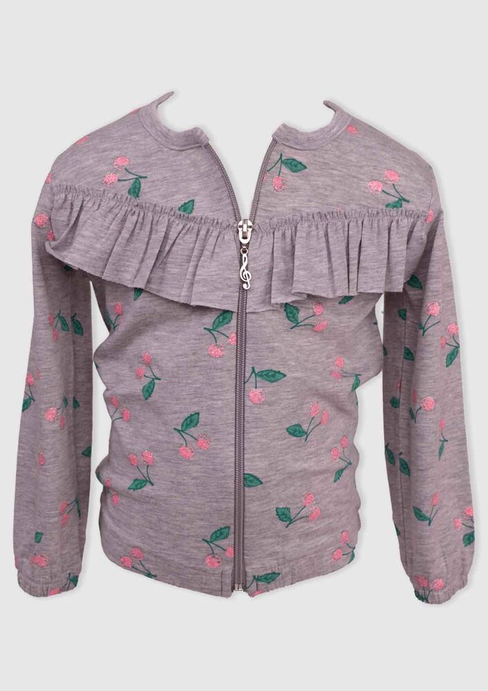 Cherry Printed Girl Cardigan | Gray