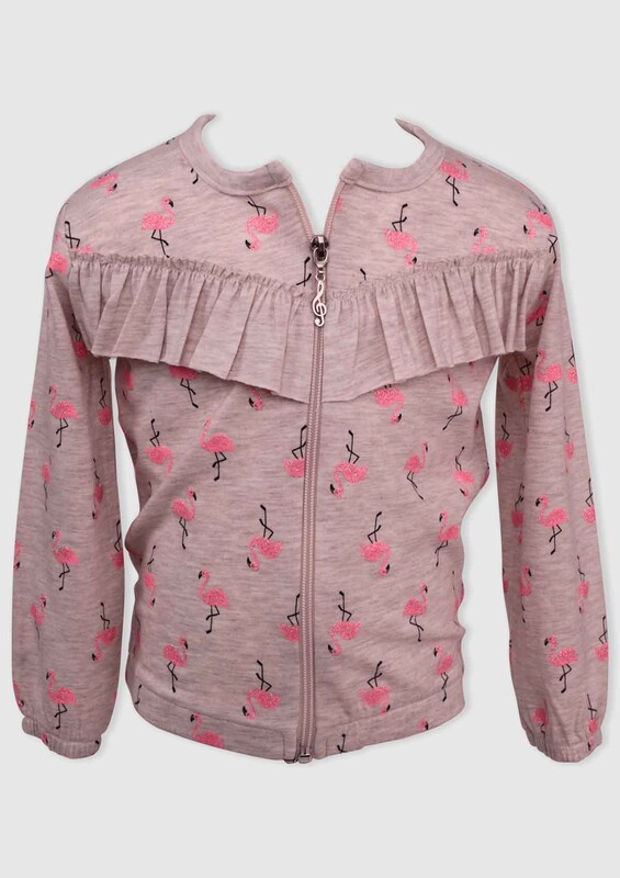 Flamingo Printed Girl Cardigan | Beige - Thumbnail