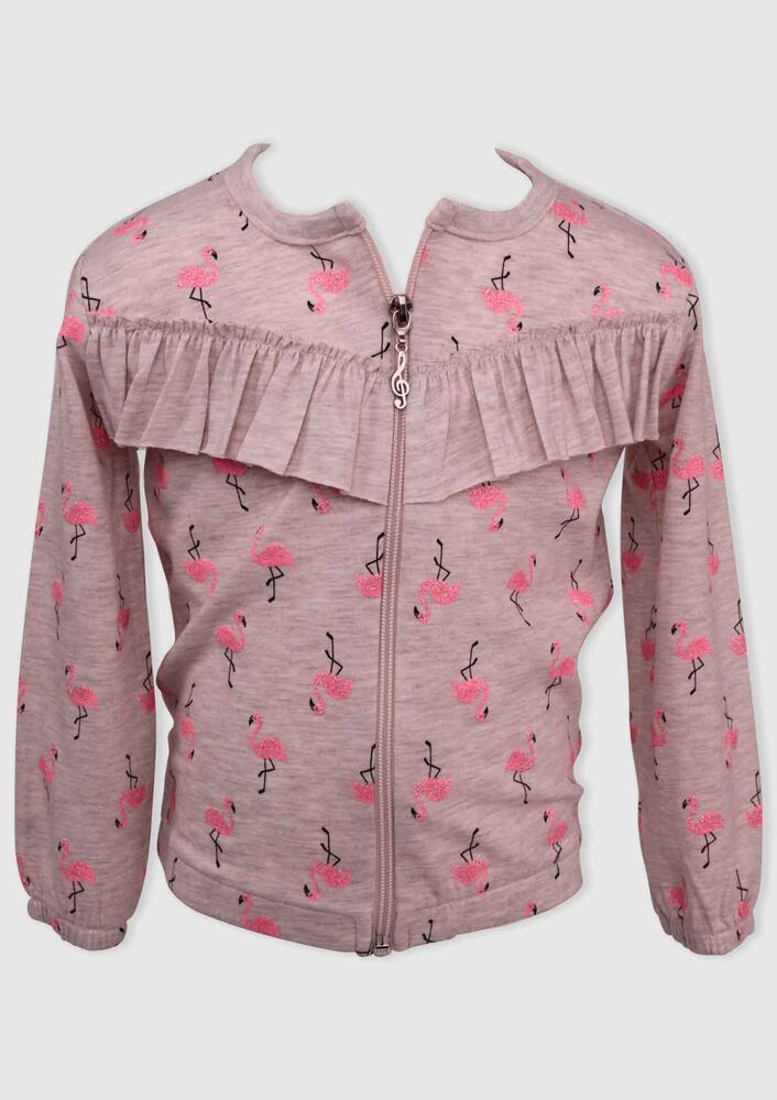Flamingo Printed Girl Cardigan | Beige