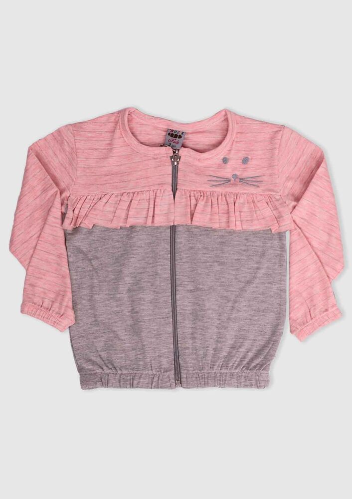 Cat Printed Girl Cardigan | Salmon