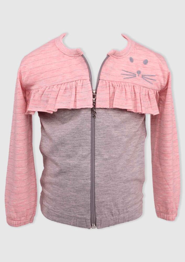 Cat Printed Girl Cardigan | Salmon