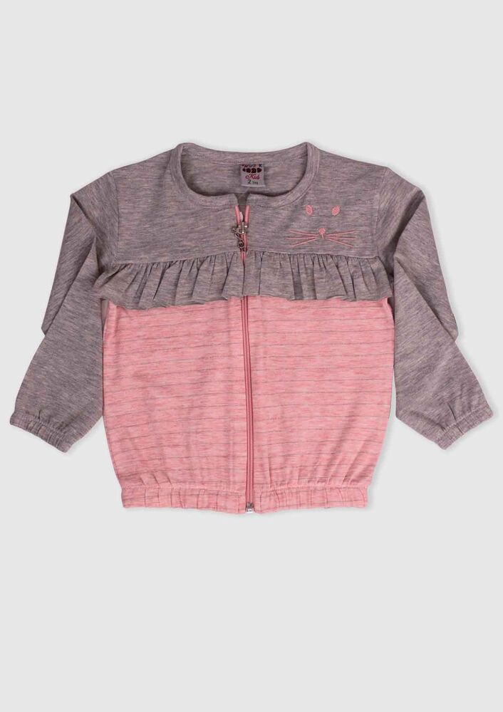 Cat Printed Girl Cardigan | Gray