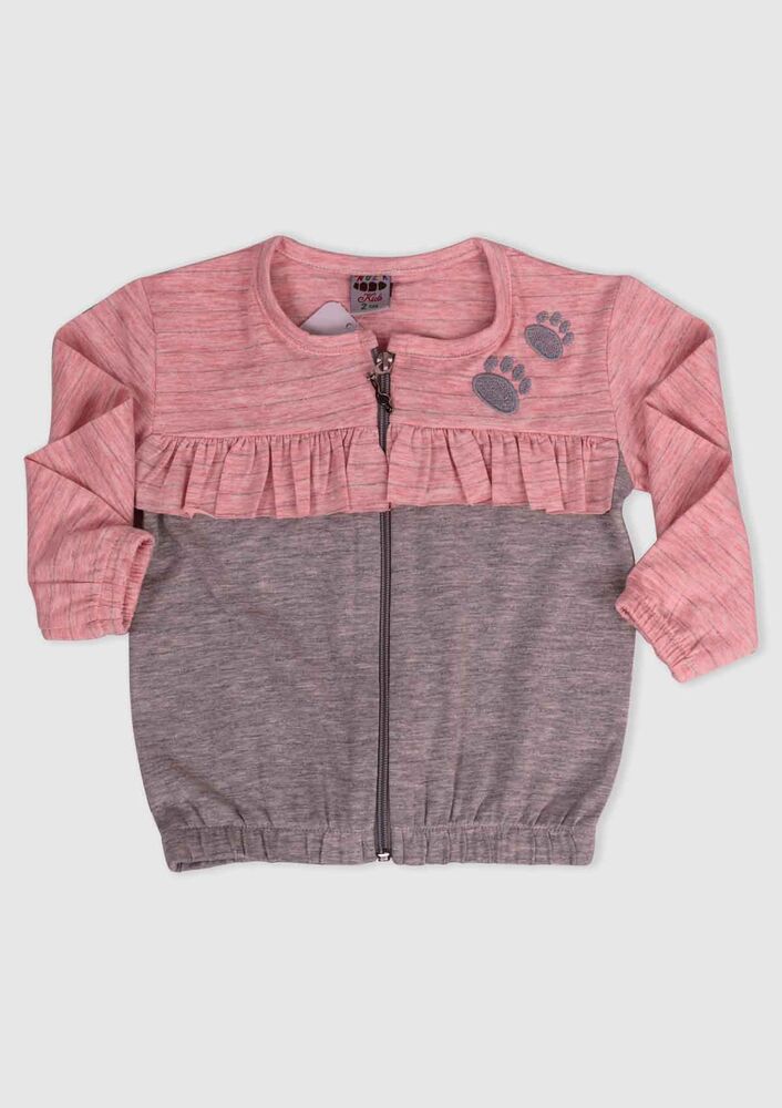 Paw Printed Girl Cardigan | Salmon