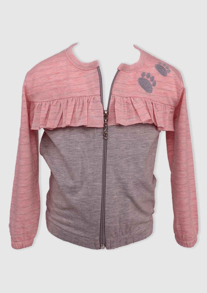 Paw Printed Girl Cardigan | Salmon