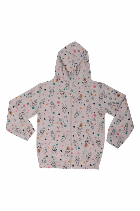 SİMİSSO - Rabbit Printed Hooded Girl Cardigan | Gray