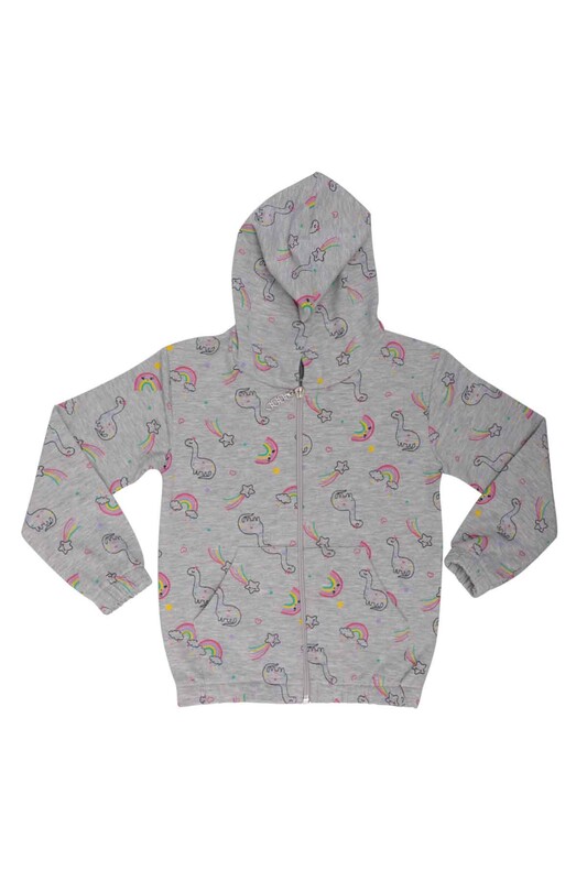 SİMİSSO - Dinosour Printed Hooded Girl Cardigan | Gray