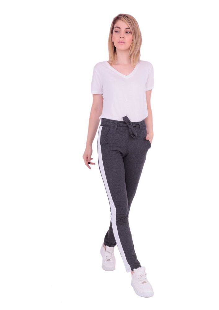 Tie Waist Sweatpants with Side Stripes 118 | Grey