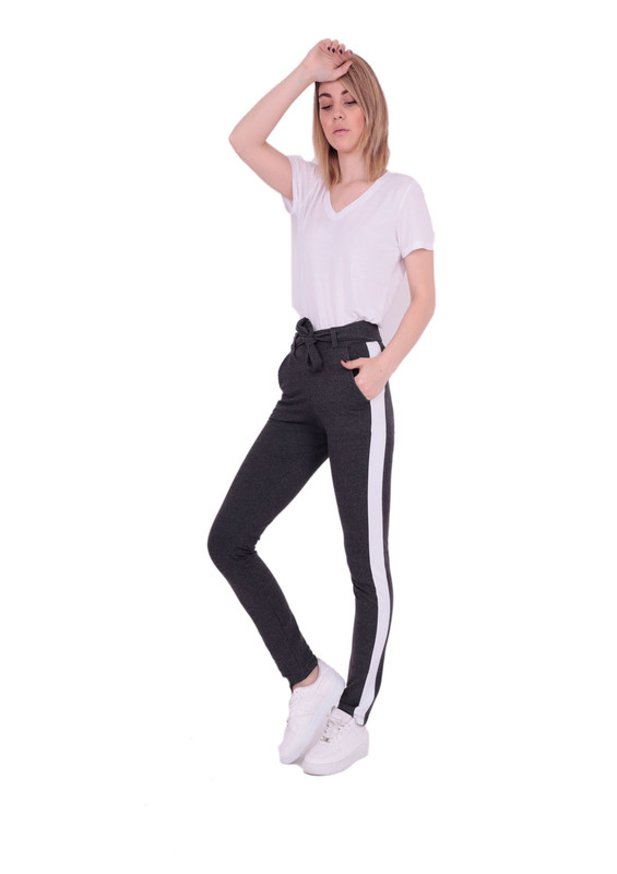 Tie Waist Sweatpants with Side Stripes 118 | Grey - Thumbnail