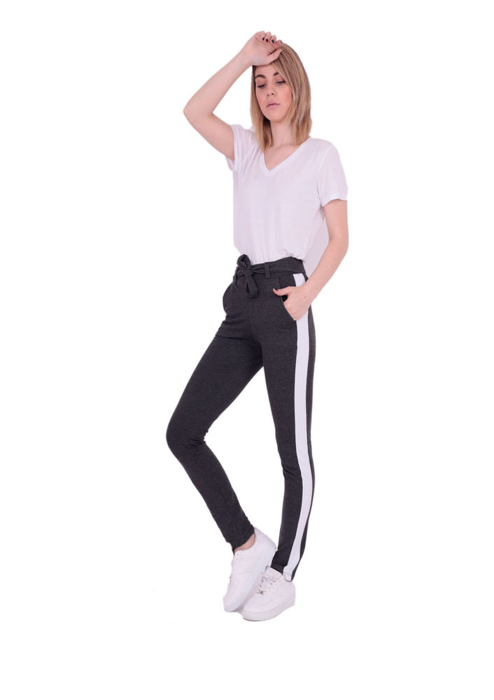 Tie Waist Sweatpants with Side Stripes 118 | Grey