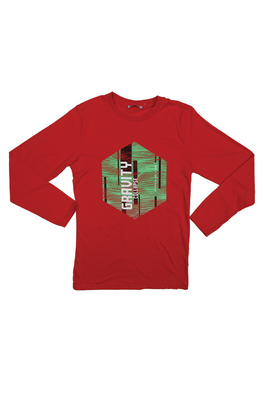 Round Neck Long Sleeve Boy Sweat 420793 | Red - Thumbnail