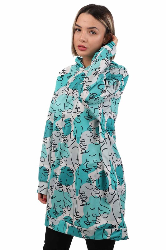 Patterned Woman Sweatshirt 6503 | Green - Thumbnail
