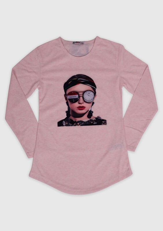 3D Glasses Printed Girl Sweatshirt | Pink - Thumbnail