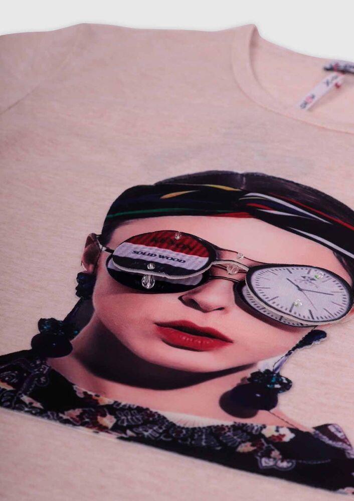 3D Glasses Printed Girl Sweatshirt | Cream