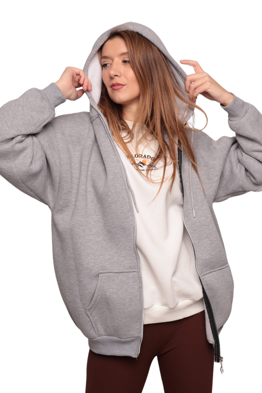 SİMİSSO - Fermuarlı 3 İplik Kadın Sweatshirt 3556 | Gri