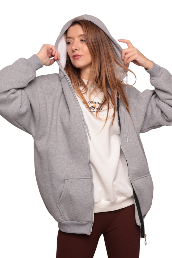 Fermuarlı 3 İplik Kadın Sweatshirt 3556 | Gri