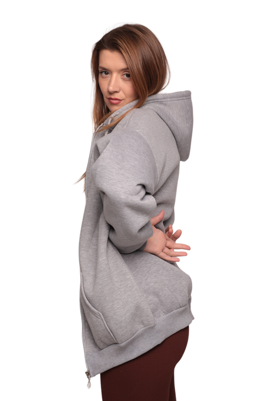 Fermuarlı 3 İplik Kadın Sweatshirt 3556 | Gri - Thumbnail