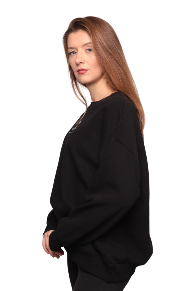Nakışlı 3 İplik Kadın Sweatshirt 5808 | Siyah