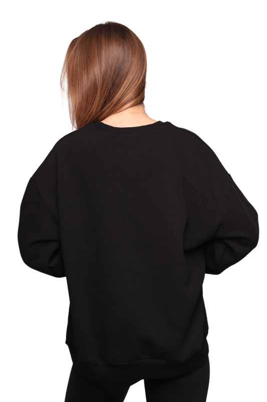 Nakışlı 3 İplik Kadın Sweatshirt 5808 | Siyah - Thumbnail