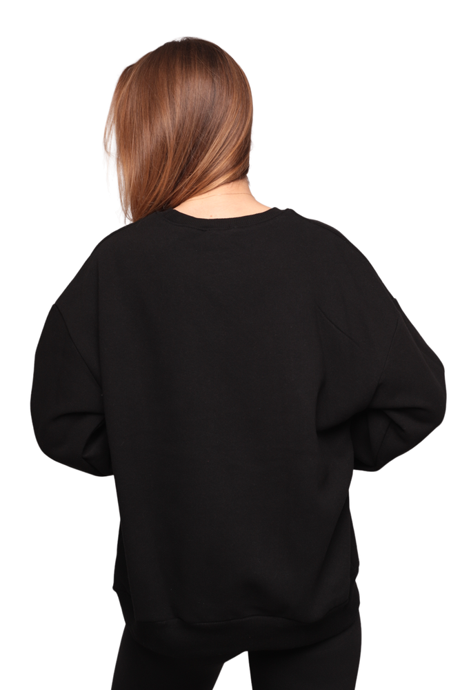 Nakışlı 3 İplik Kadın Sweatshirt 5808 | Siyah