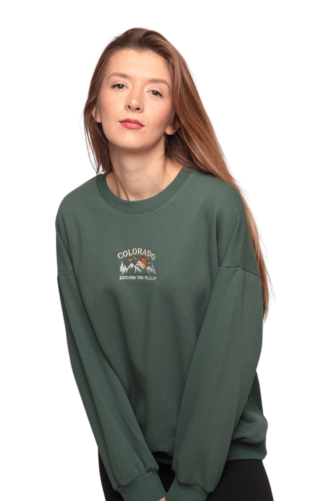 Nakışlı 3 İplik Kadın Sweatshirt 5808 | Yeşil