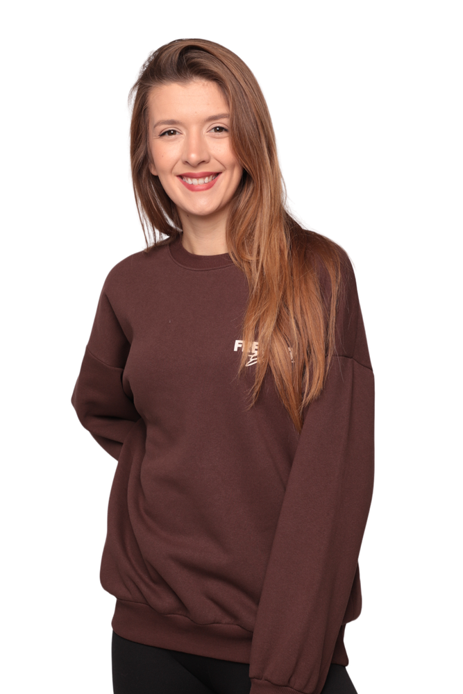 Baskılı 3 İplik Kadın Sweatshirt 5810 | Kahve