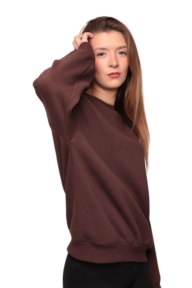 Baskılı 3 İplik Kadın Sweatshirt 5810 | Kahve