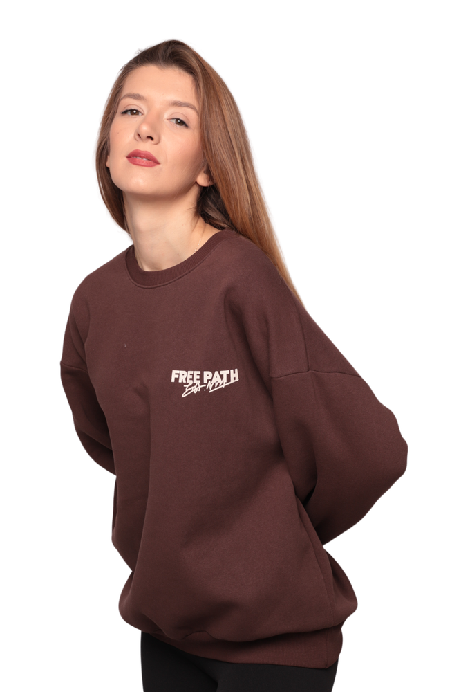 Baskılı 3 İplik Kadın Sweatshirt 5810 | Kahve