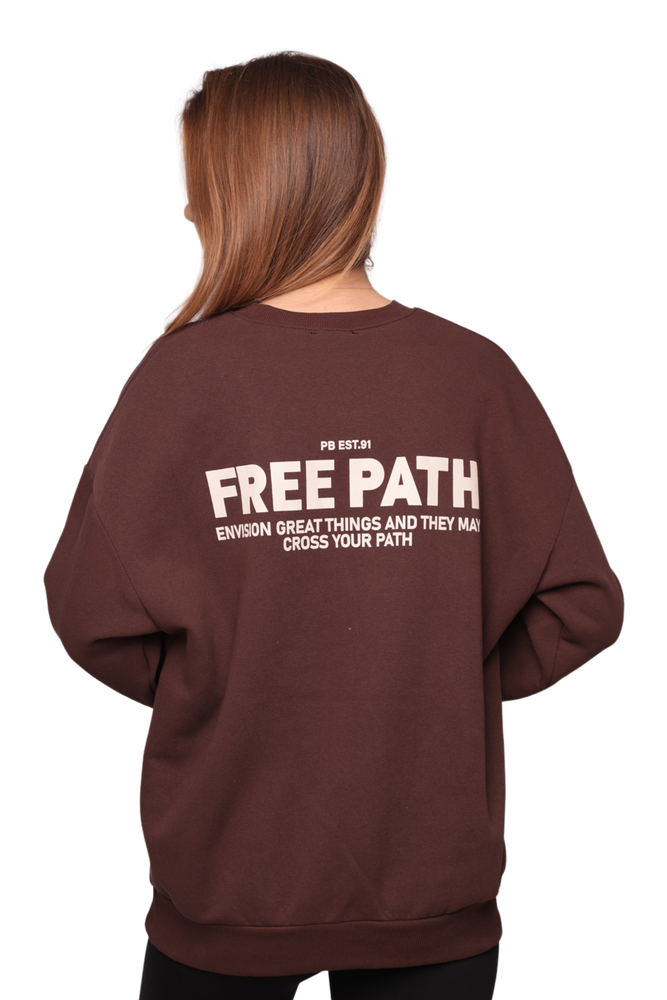 Baskılı 3 İplik Kadın Sweatshirt 5810 | Kahve