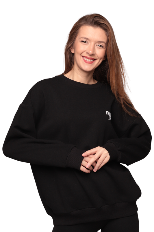 SİMİSSO - Baskılı 3 İplik Kadın Sweatshirt 5810 | Siyah