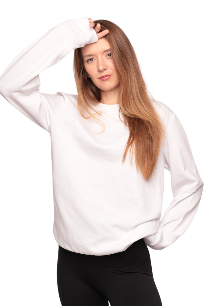 Bisiklet Yaka 3 İplik Kadın Sweatshirt 0153 | Beyaz