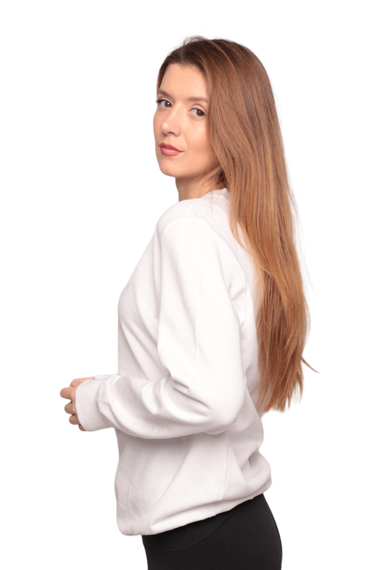 Bisiklet Yaka 3 İplik Kadın Sweatshirt 0153 | Beyaz - Thumbnail