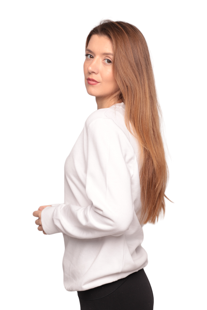 Bisiklet Yaka 3 İplik Kadın Sweatshirt 0153 | Beyaz