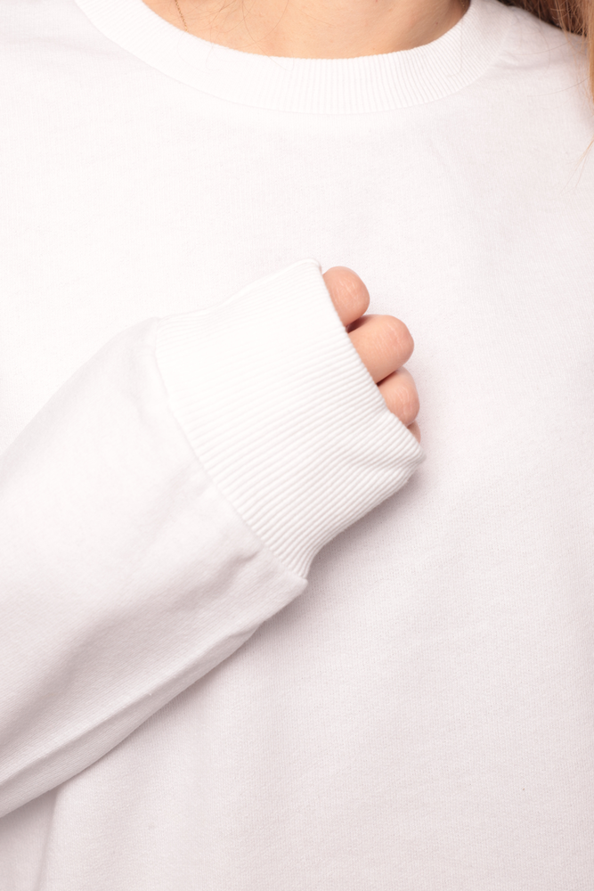 Bisiklet Yaka 3 İplik Kadın Sweatshirt 0153 | Beyaz