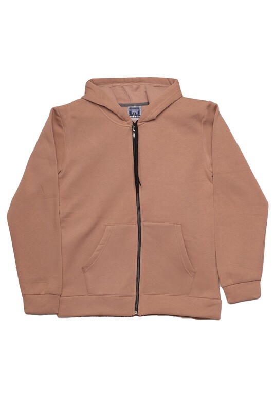 SİMİSSO - Kapşonlu Fermuarlı Sweatshirt | Açık Kahve