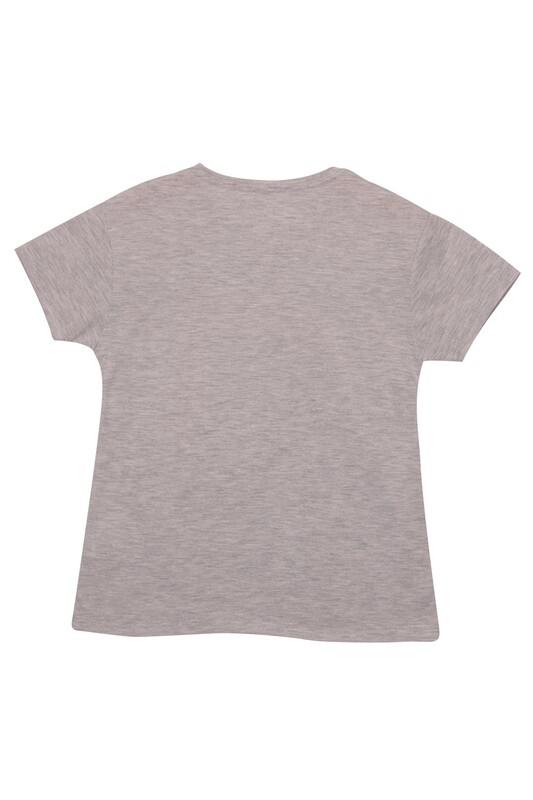 Baskılı Kız Çocuk Tshirt 0469 | Gri - Thumbnail