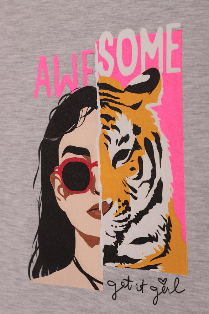 Baskılı Kız Çocuk Tshirt 0469 | Gri