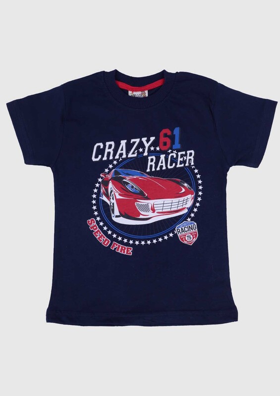 WALOX - Printed Short Sleeve Boy T-shirt 005 | Navy Blue