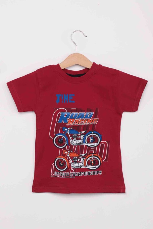 WALOX - Printed Short Sleeve Boy T-shirt 008 | Burgundy