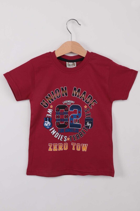 WALOX - Printed Short Sleeve Boy T-shirt | Burgundy
