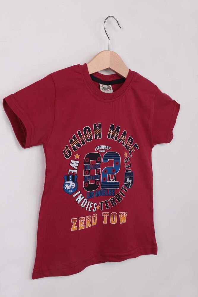 Printed Short Sleeve Boy T-shirt | Burgundy