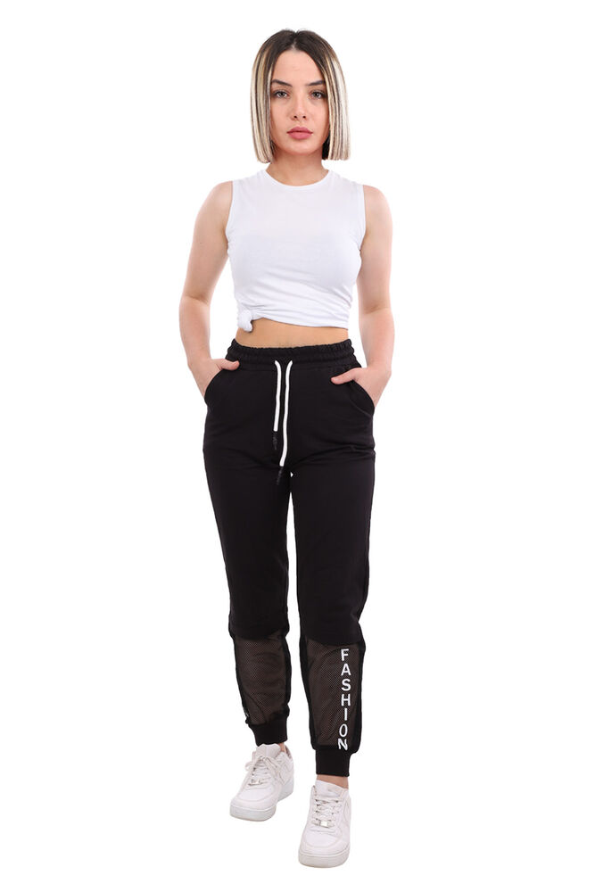 Net Detailed Woman Sweatpants 3855 | Black