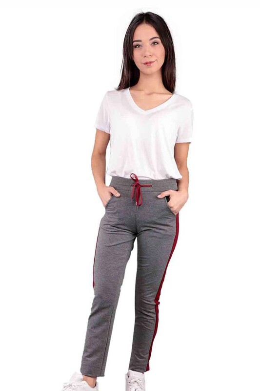 Straight Cut Striped Woman Sweatpants 108 | Gray - Thumbnail