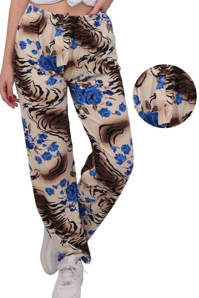 Rose Printed Viscose Straight Cut Woman Pants | Cream