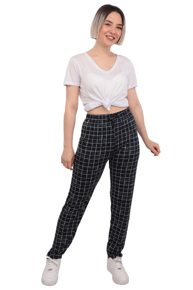 Square Patterned Viscose Woman Pants | Ultramarine