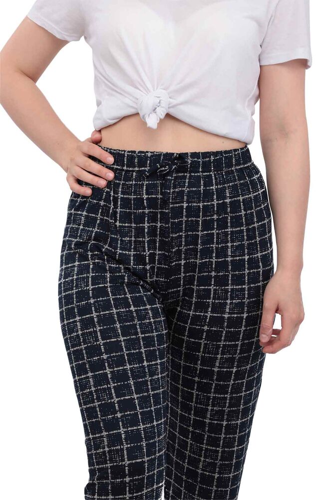 Square Patterned Viscose Woman Pants | Ultramarine