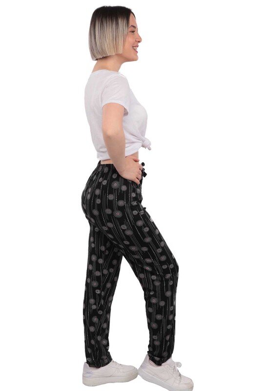 Striped Woman Viscose Pants | Black - Thumbnail