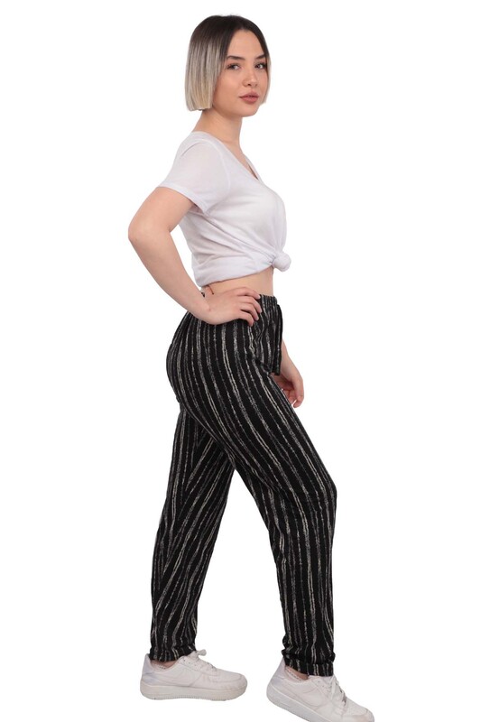 Flower Patterned Woman Pants | Black - Thumbnail
