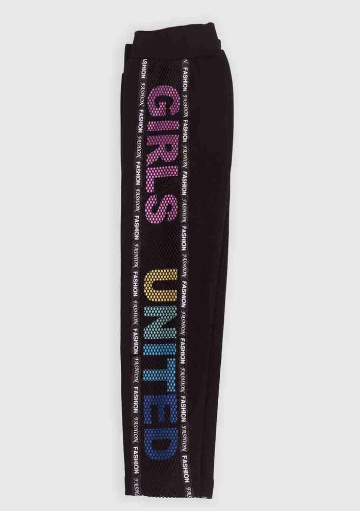 Net Detailed Girl Leggings | Black